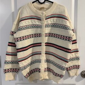 Young Stitch Vintage Patterned Cream Knit Sweater